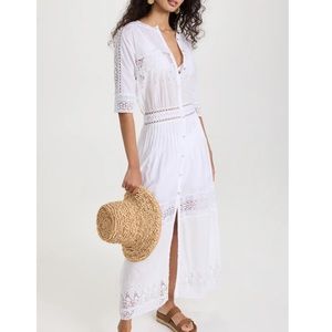 LoveShackFancy Beth Dress, White Lace Maxi with Sleeves (Size S)
